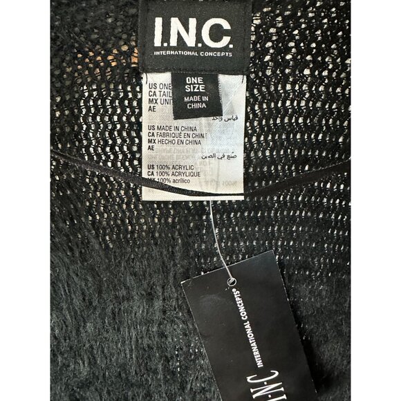 I.n.c. International Concepts Women's Fringe-Trim Wrap Sweater, Black, One Size - Picture 6 of 6
